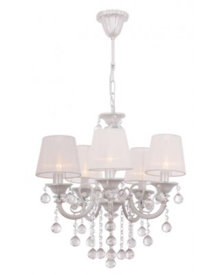 METAL CRYSTAL & FABRIC WHITE CREAM & PINK CHANDELIER 44 CM DIAMETER LOAD: 90 CM